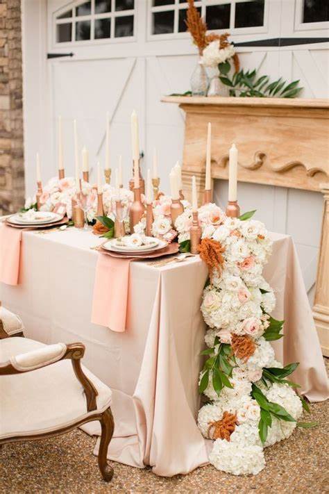 Dusty orange, blush pink and sage green reception table telescope