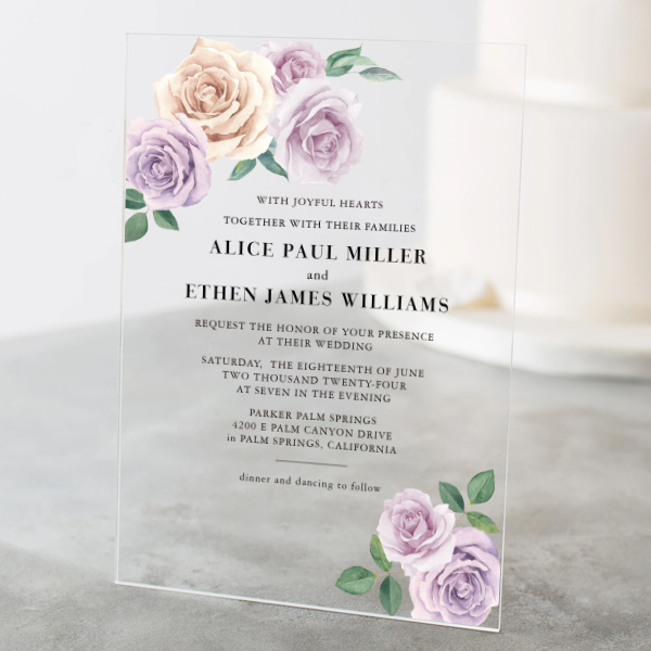 elegant pastel floral acrylic wedding invitations