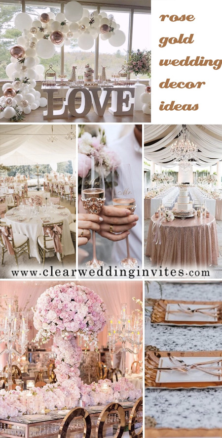 Rose gold with blush pink wedding decor and apparel ideas