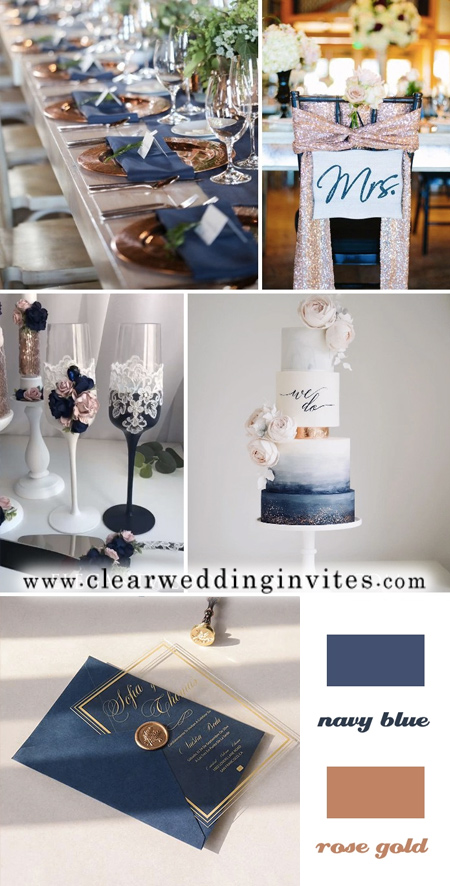 Rose gold with navy Fabulous Rose Gold Wedding Color Palette You’ll Fall In Love With