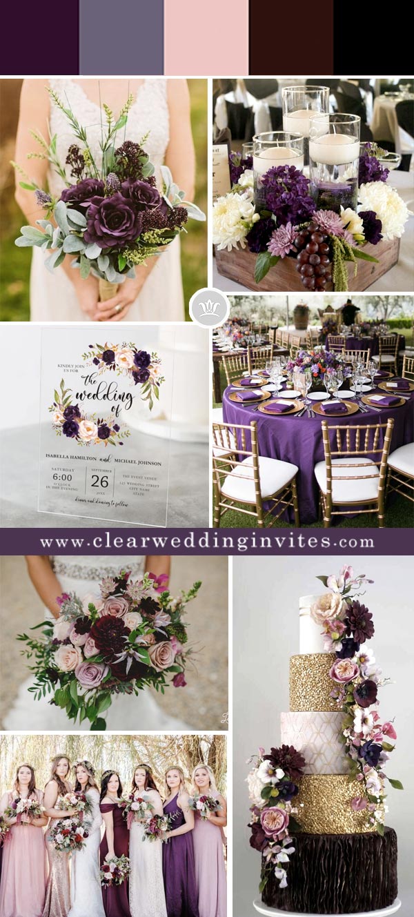 grape wine, deep purple, and mauve Trendy and Hot Color Combinations for 2022 Fall Weddings