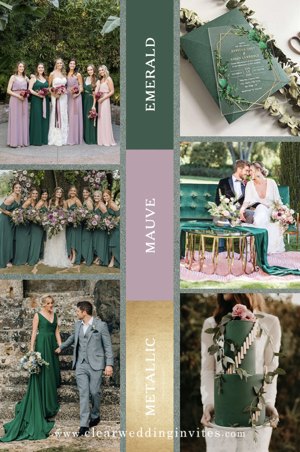 Emerald and Mauve Gold Metallic Spring Wedding Color Trends for 2023 Brides