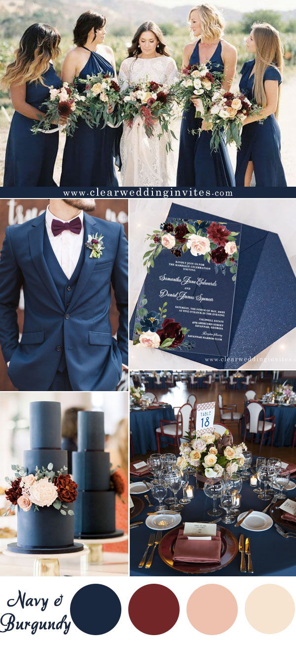 Navy blue and burgundy Most Popular Navy Blue Wedding Color Palette Ideas For 2023