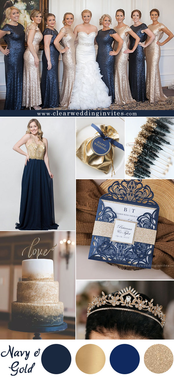 navy blue and gold Popular Navy Blue Wedding Color Palette Ideas For 2023