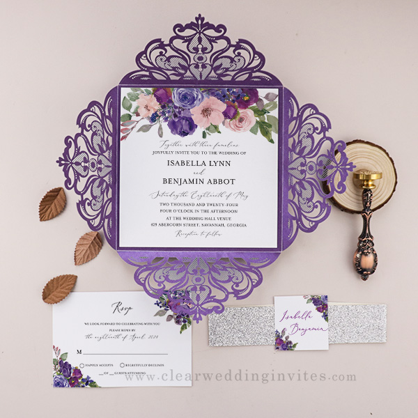 Bold Bright Fuchsia Blush and Purple Wedding Invitations CWIL96