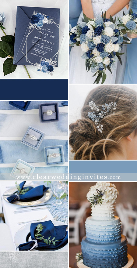French Blue, Navy and Silver Metallic Inspiring French Blue Color Palettes for 2024 Wedding