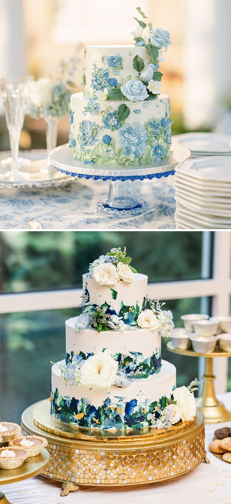 Blue and Green Mixed Wedding Cakes