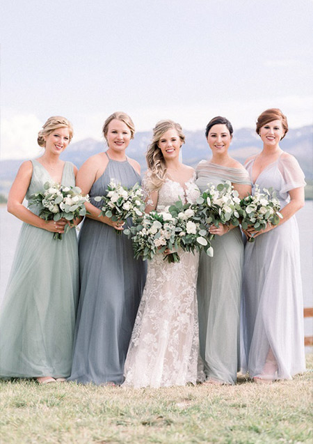 Dusty Blue and Sage Green Mixed Bridesmaids Dresses